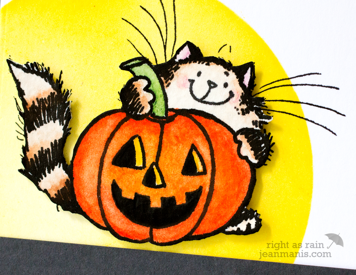 CAS Watercolored Halloween Cat + Pumpkin – Penny Black Simplicity