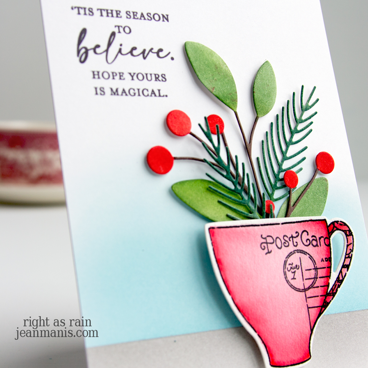 Watercolored Teacup with Holiday Greenery