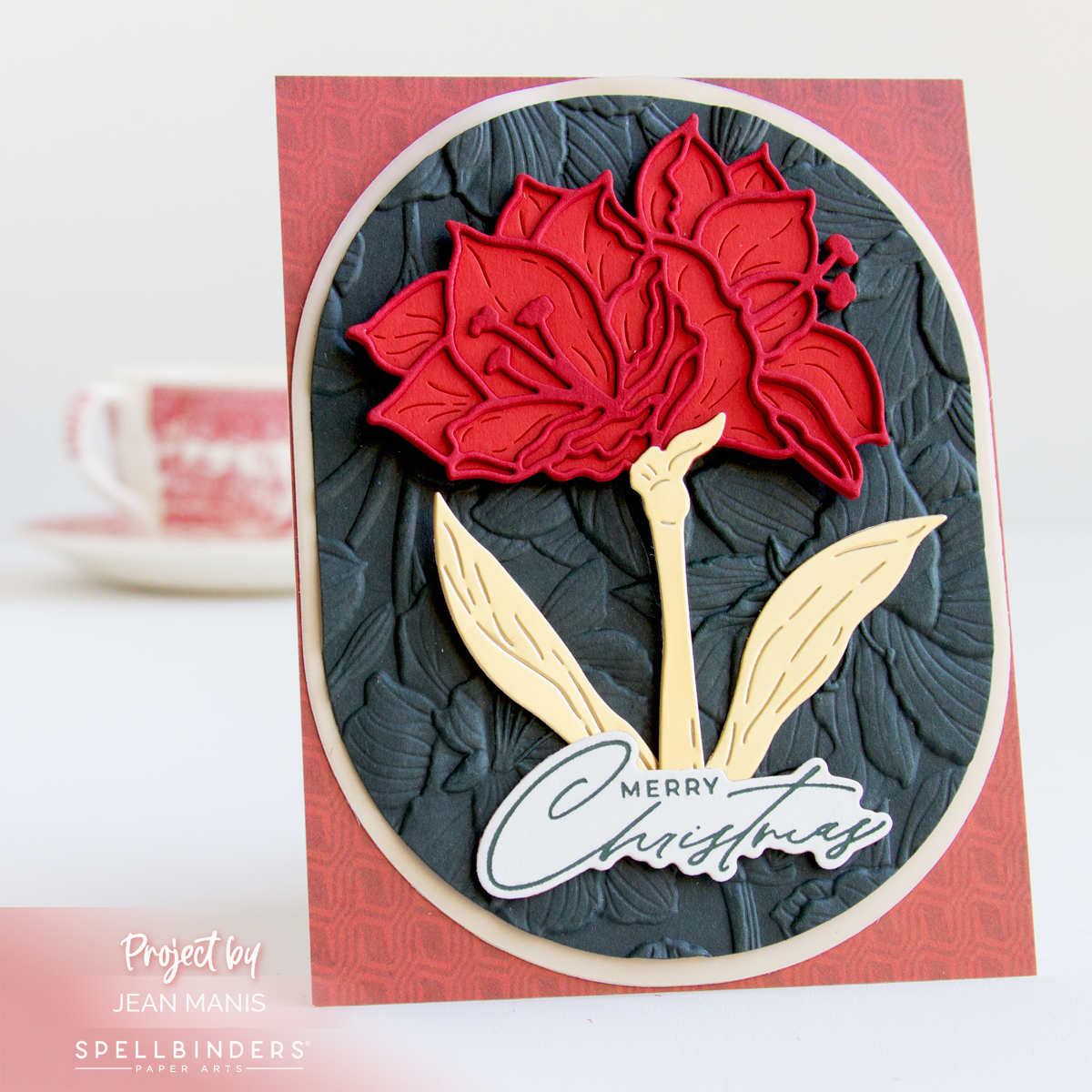 Amaryllis Christmas Card with Embossed Details