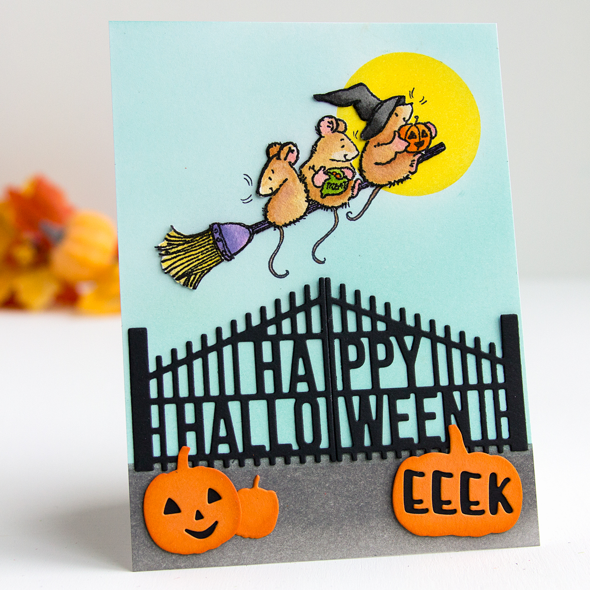 Trio of Flying Mice Halloween Card