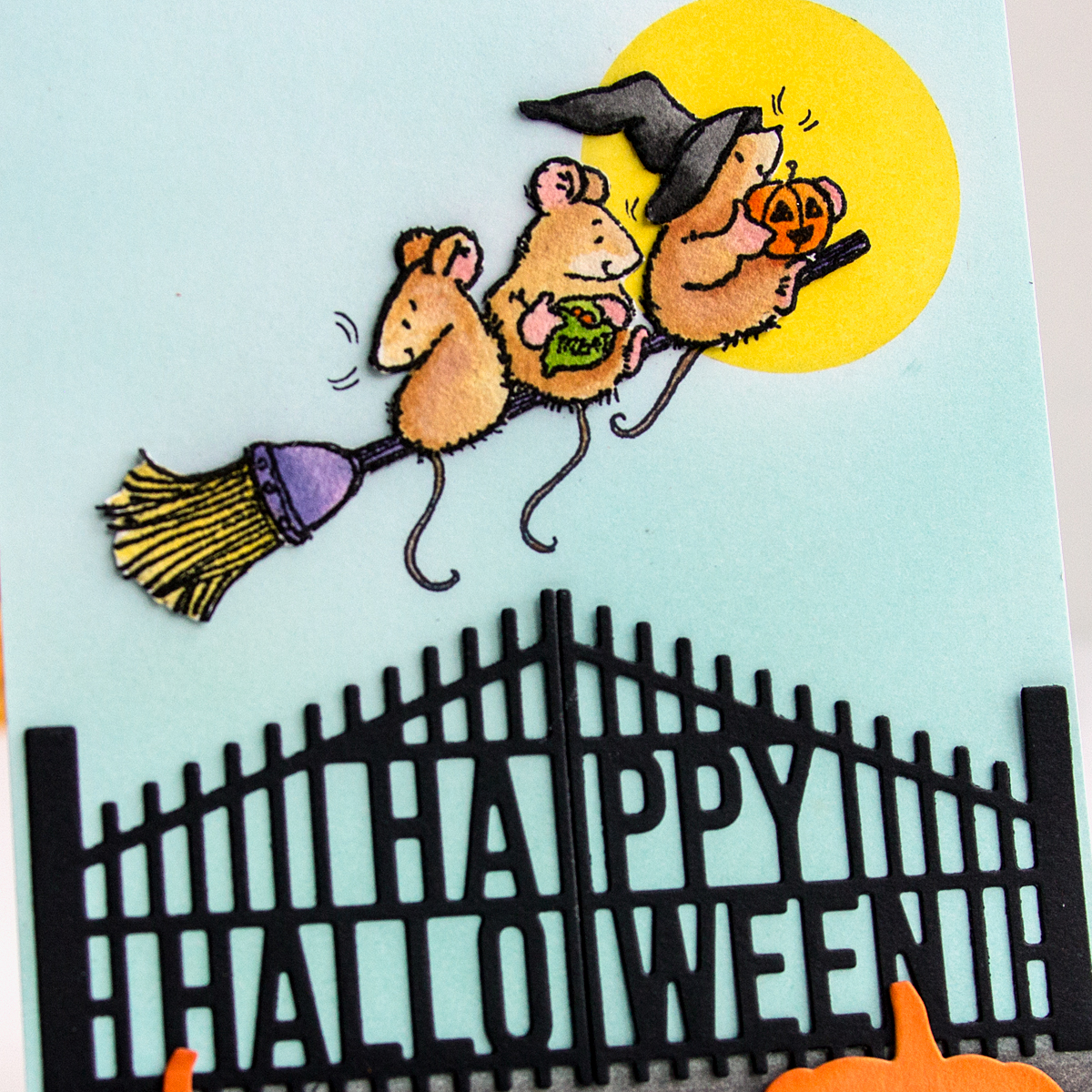 Trio of Flying Mice Halloween Card