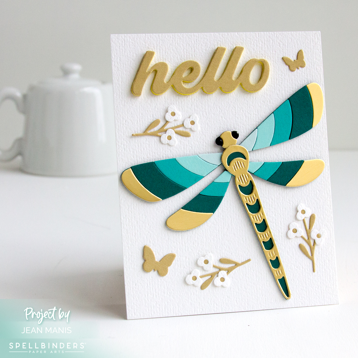 Elegant Dragonfly Card in Teal and Gold