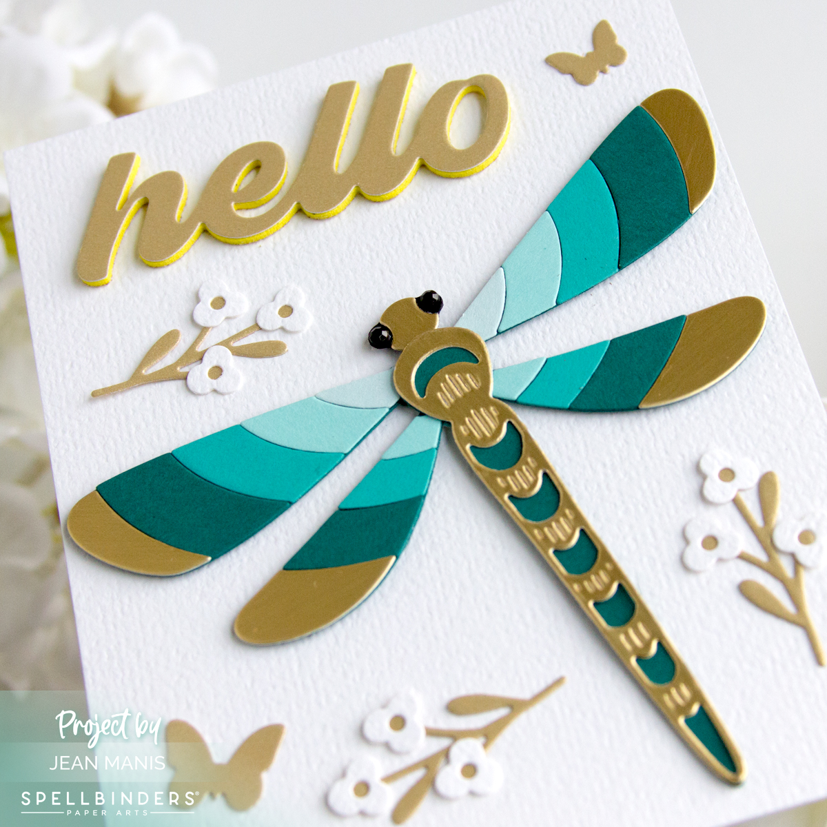 Elegant Dragonfly Card in Teal and Gold